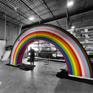 Large rainbow display made of fabric