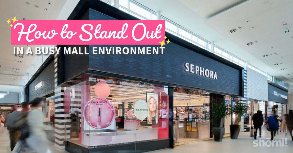 Photo of people in busy mall with Sephora store