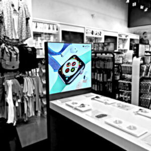 Retail Counter Lightbox with picture of Apple Watch