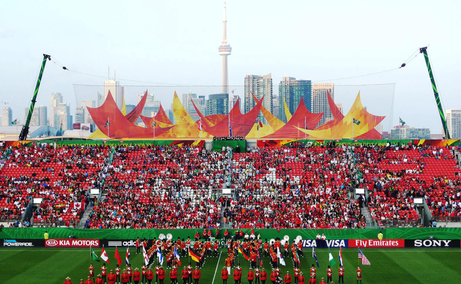 Huge banner held up by cranes